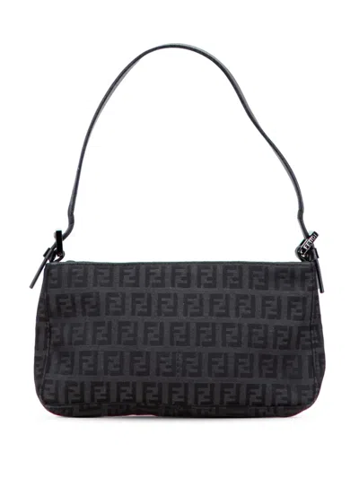 Pre-owned Fendi 20th Century Zucchino Canvas Pochette Shoulder Bag In Gray