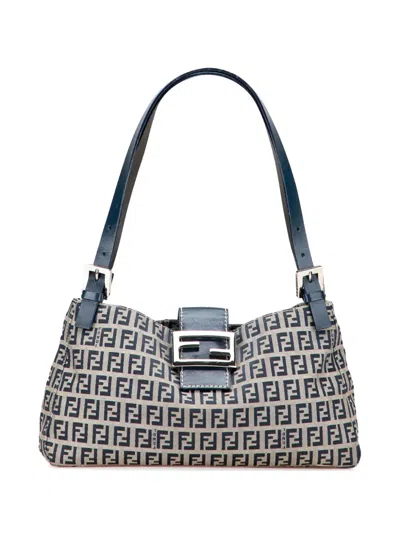 Pre-owned Fendi 20th Century Zucchino Canvas Shoulder Bag In Gray