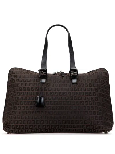 Pre-owned Fendi 20th Century Zucchino Canvas Travel Bag In Brown