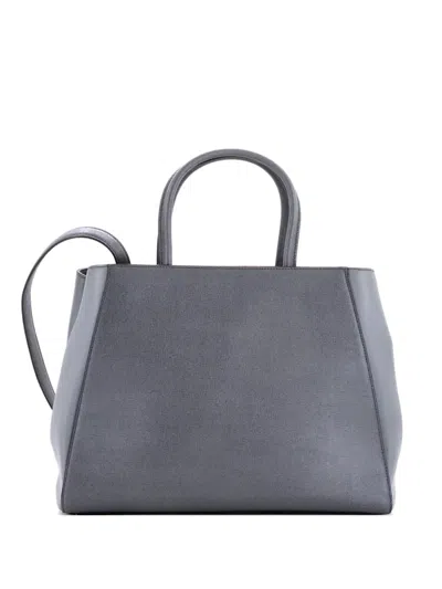 Pre-owned Fendi 2jours Bag Leather Medium Tote Bag In Gray
