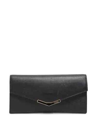 Pre-owned Fendi 2jours Leather Wallet In Black