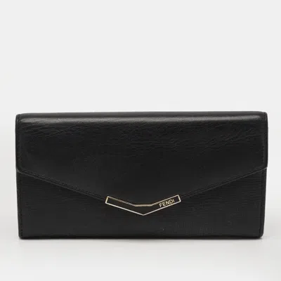 Pre-owned Fendi 2jours Black Leather Continental Wallet