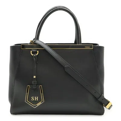 Pre-owned Fendi 2jours Black Leather Handbag Shoulder Bag Tote Bag ()