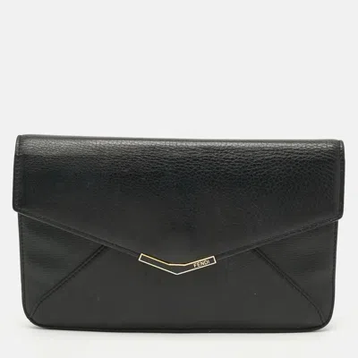 Pre-owned Fendi 2jours Envelope Black Leather Clutch