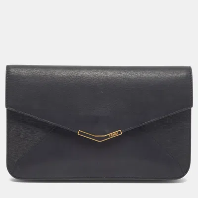 Pre-owned Fendi 2jours Envelope Black Leather Clutch
