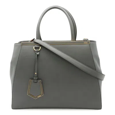 Pre-owned Fendi 2jours Gray Leather Handbag Shoulder Bag ()