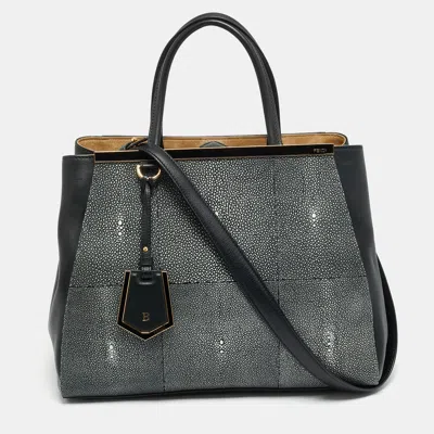 Pre-owned Fendi 2jours Medium Black Leather And Stingray Tote