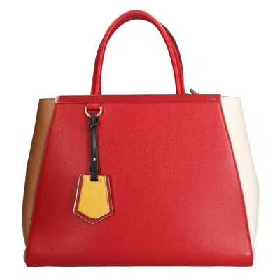 Pre-owned Fendi 2jours Red Color White Leather Handbag Shoulder Bag () In Red Color, White