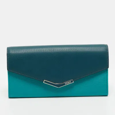 Pre-owned Fendi 2jours Two Tone Green Leather Continental Wallet