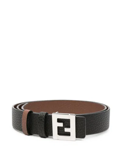 Fendi 30 Mm Reversible Ff Belt In Black And Dark Brown Leather In Pink