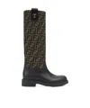 Fendi Filo Ff Canvas & Leather Knee-high Boots In Black