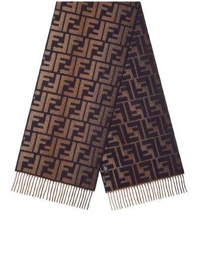Fendi Faded-effect Ff Jacquard Wool And Cashmere Scarf In Brown