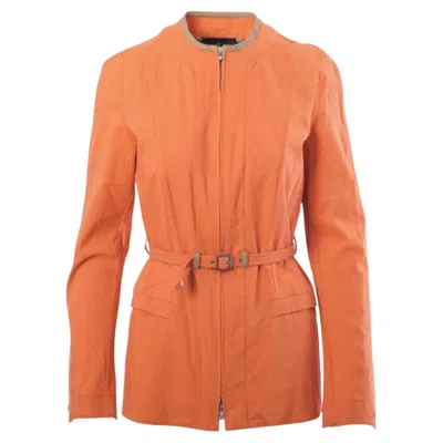 Pre-owned Fendi 365 Orange Linen Belted Safari Jacket -'90s