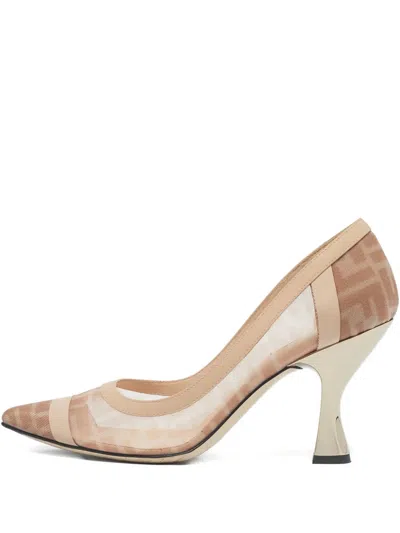 Pre-owned Fendi 39 Zucca Mesh Pumps In Neutral