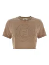 Fendi Beige Cotton Logo Crop T-shirt In Brown