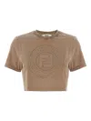 Fendi Beige Cotton Logo Crop T-shirt In Brown