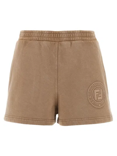 Fendi 3d ' Roma' Shorts In Neutral