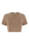 Fendi Beige Cotton Logo Crop T-shirt In Brown