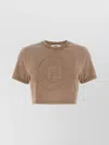 Fendi Beige Cotton Logo Crop T-shirt In Brown
