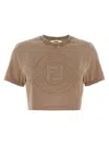 Fendi Beige Cotton Logo Crop T-shirt In Brown