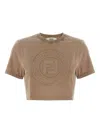 Fendi Beige Cotton Logo Crop T-shirt In Brown