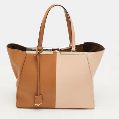 Pre-owned Fendi 3jours Large Brown/light Pink Leather Tote