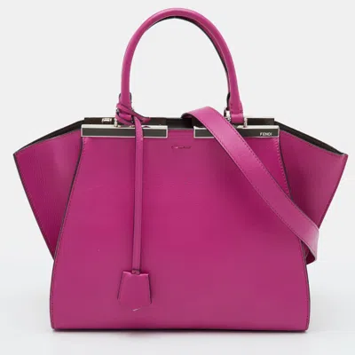 Pre-owned Fendi 3jours Medium Fucshia Leather Tote In Pink