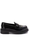 Fendi Leather Loafers With Fringed Moccasin Stitching In Black