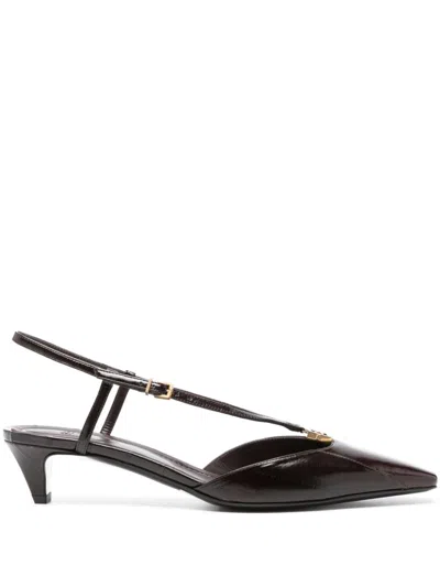 Fendi Brown Eel Leather Low-heeled Slingbacks In Black