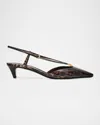 Fendi 40mm Fold Leopard-printed Snake Leather Slingback Pumps In Multi