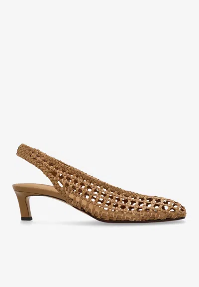 Fendi 45 Woven Leather Slingback Pumps