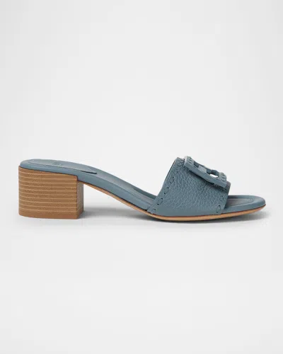 Fendi 45mm Ff Baguette Vitello Leather Slide Sandals In Blue