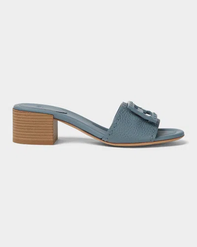 Fendi 45mm Ff Baguette Vitello Leather Slide Sandals In Blue