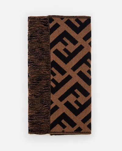 Fendi 45x170 Jacquard Ff Macro Scarf In Brown