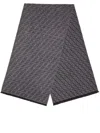 Fendi Monogram Pattern Rectangular Scarf Fringed Edges In Gray