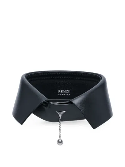 Fendi 5 Sisters Leather Collar Necklace In Blue