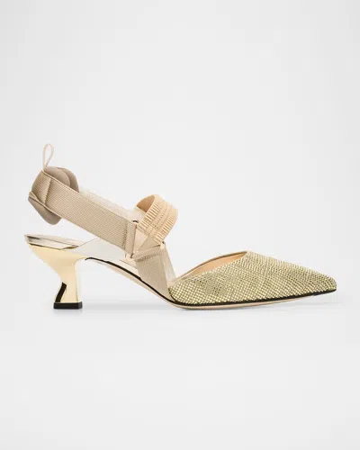 Fendi 55mm Colibri Ff Embellished Satin Slingback Pumps In Multi