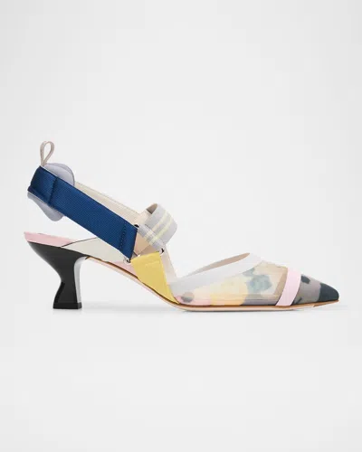 Fendi 55mm Colibri Floral Mesh Slingback Pumps In Multi