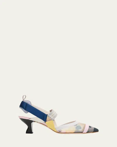 Fendi 55mm Colibri Floral Mesh Slingback Pumps In Animal Print
