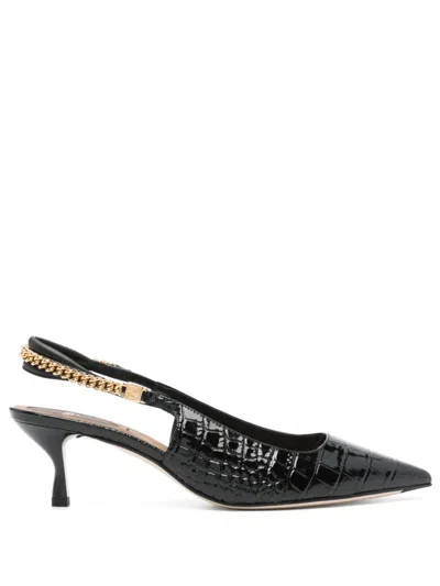 Fendi Black Leather, Medium-heeled Slingbacks