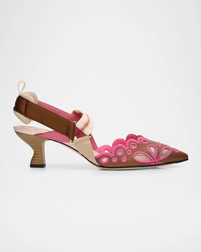 Fendi 55mm Colibri Mixed-media Iconic Slingback Pumps In Brown