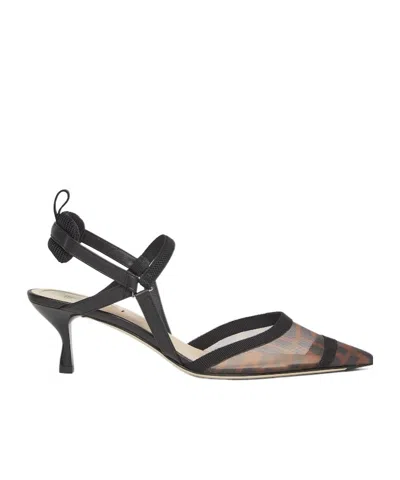Fendi Colibri Ff Mesh Slingback Kitten-heel Pumps In Multi