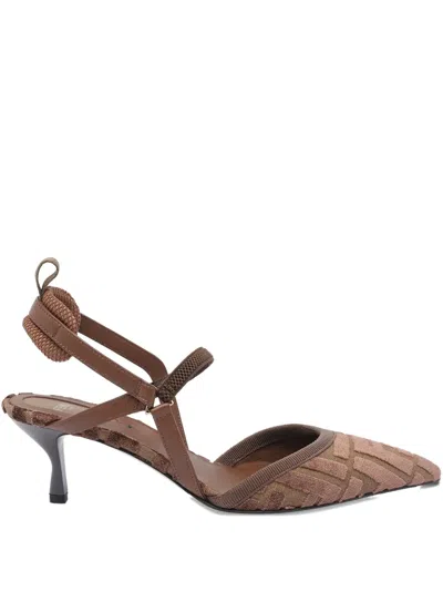 Fendi 55mm Ff-logo Slingback Heeled Pumps In Brown