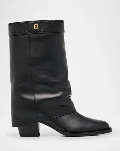Fendi 55mm Minerva Leather Trompe L'oeil Pant Booties In Black