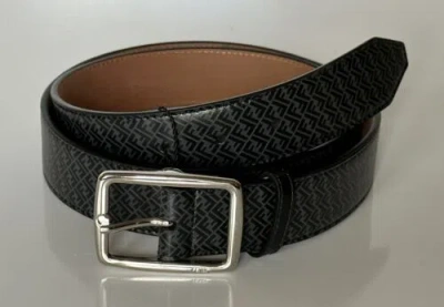 Pre-owned Fendi $590  Ff Logo Calf Leather Black/grey Belt 115/46 Italy 7c0434 In Gray