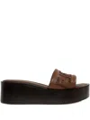 Fendi Embroidered Detail Platform Slides In Braun