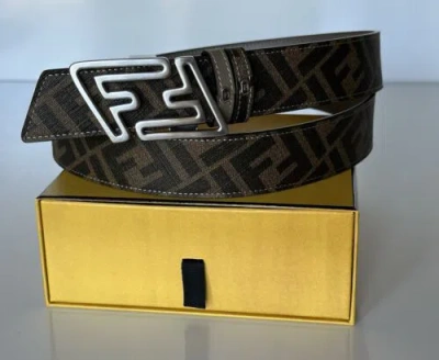 Pre-owned Fendi $620  Ff Faster Leather Black&brown Reversible Belt 105/42 7c0486 Italy