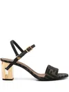 Fendi Women Delfina Ff Brown Jacquard Sandals In Black