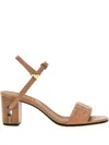 Fendi Heeled Sandals With Open Toe And Buckle In Brown