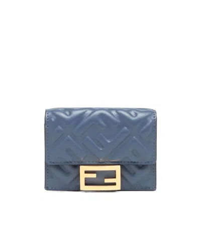 Fendi Trifold Rectangular Wallet In Blue